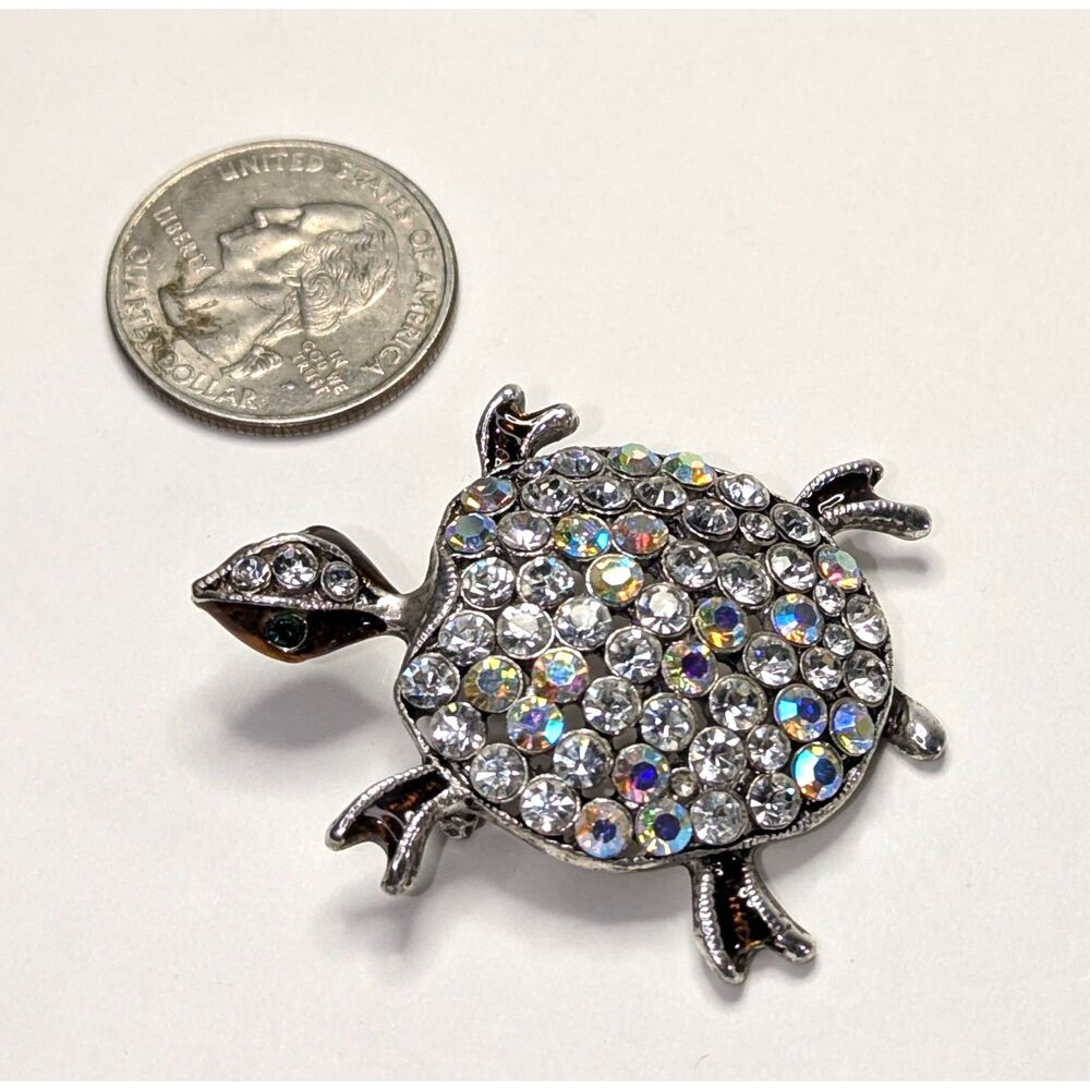 AB Rhinestone Turtle Brooch - Picture 4 of 6